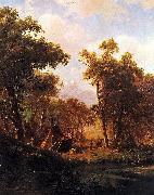 Albert Bierstadt Indian Encampment, Shoshone Village - in a riparian forest, western United States Germany oil painting artist